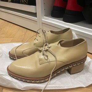 Chanel lace up derbies in caramel color